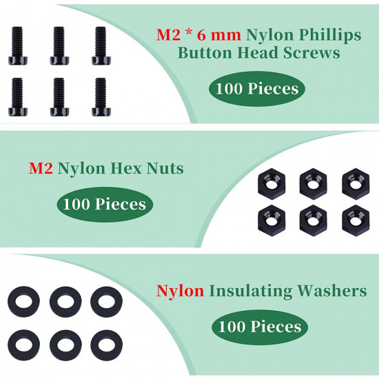 M2 * 6 mm Black Nylon Screws and Nuts Kit with Washers
