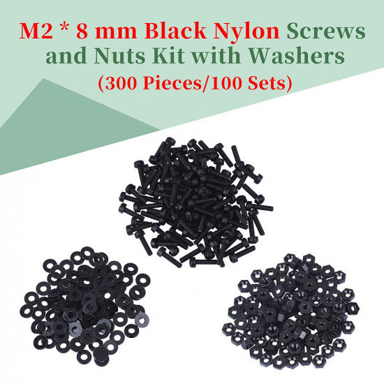 M2 * 8 mm Black Nylon Screws and Nuts Kit with Washers