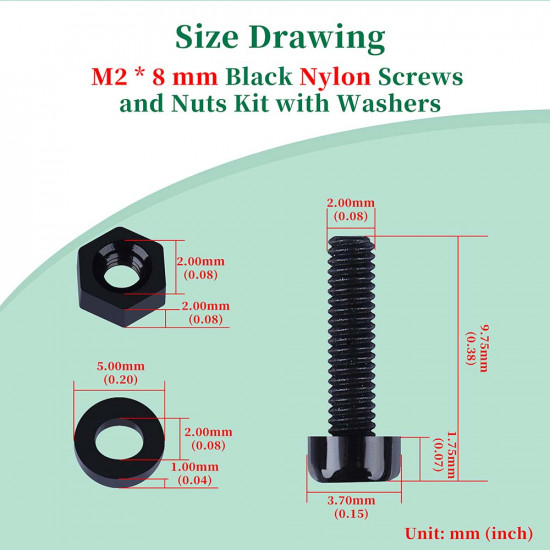 M2 * 8 mm Black Nylon Screws and Nuts Kit with Washers