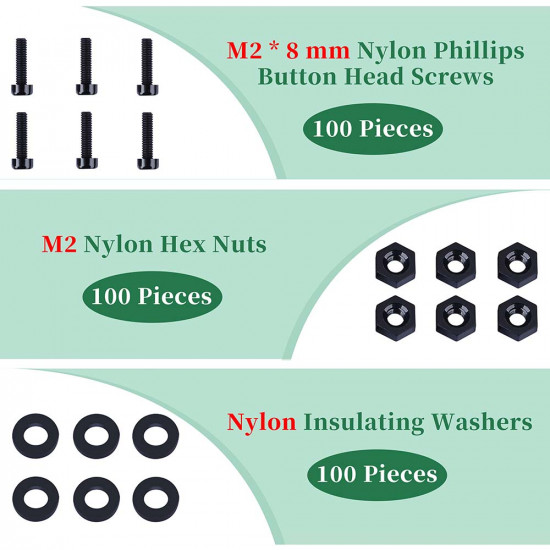 M2 * 8 mm Black Nylon Screws and Nuts Kit with Washers