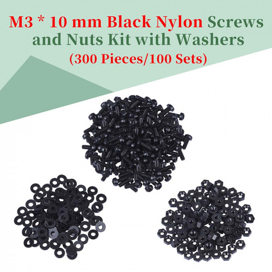 M3 * 10 mm Black Nylon Screws and Nuts Kit with Washers