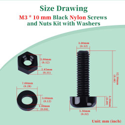 M3 * 10 mm Black Nylon Screws and Nuts Kit with Washers