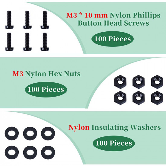 M3 * 10 mm Black Nylon Screws and Nuts Kit with Washers