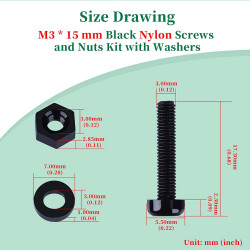 M3 * 15 mm Black Nylon Screws and Nuts Kit with Washers