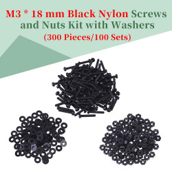 M3 * 18 mm Black Nylon Screws and Nuts Kit with Washers