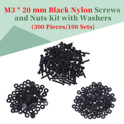 M3 * 20 mm Black Nylon Screws and Nuts Kit with Washers