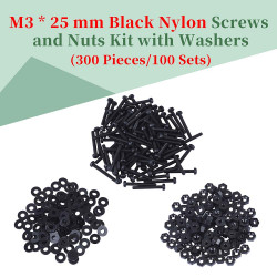 M3 * 25 mm Black Nylon Screws and Nuts Kit with Washers