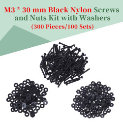 M3 * 30 mm Black Nylon Screws and Nuts Kit with Washers