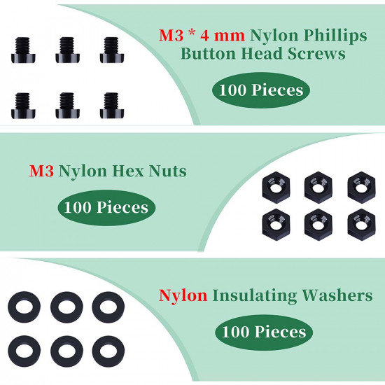 M3 * 4 mm Black Nylon Screws and Nuts Kit with Washers