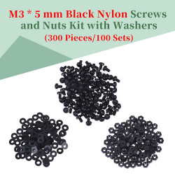 M3 * 5 mm Black Nylon Screws and Nuts Kit with Washers