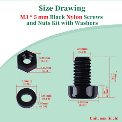 M3 * 5 mm Black Nylon Screws and Nuts Kit with Washers