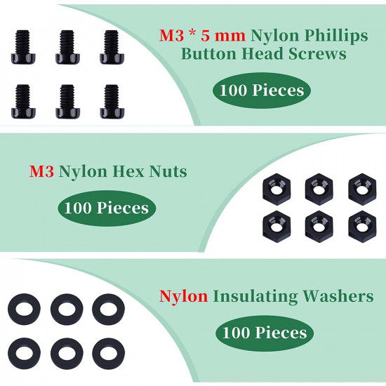 M3 * 5 mm Black Nylon Screws and Nuts Kit with Washers