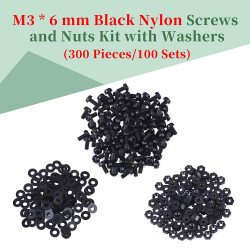 M3 * 6 mm Black Nylon Screws and Nuts Kit with Washers