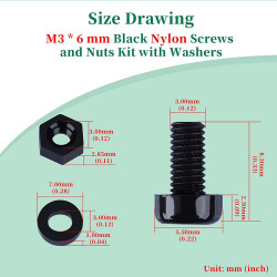 M3 * 6 mm Black Nylon Screws and Nuts Kit with Washers