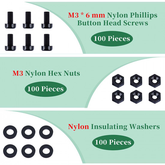 M3 * 6 mm Black Nylon Screws and Nuts Kit with Washers