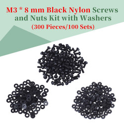 M3 * 8 mm Black Nylon Screws and Nuts Kit with Washers