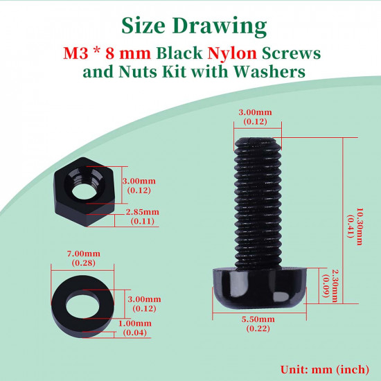 M3 * 8 mm Black Nylon Screws and Nuts Kit with Washers M3 * 8 mm Black Nylon Screws and Nuts Kit with Washers