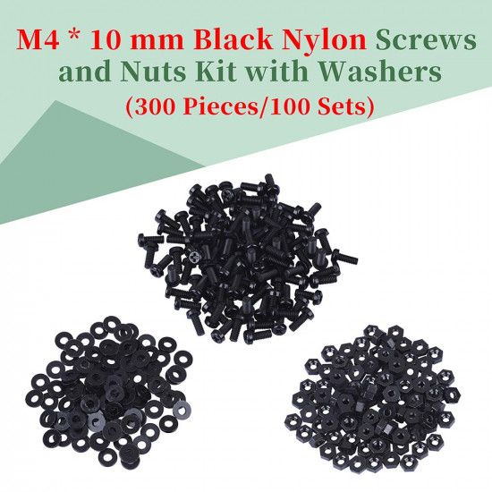 M4 * 10 mm Black Nylon Screws and Nuts Kit with Washers