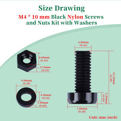 M4 * 10 mm Black Nylon Screws and Nuts Kit with Washers