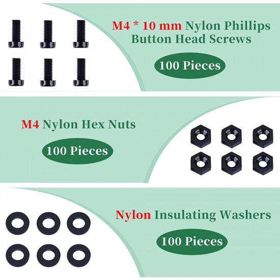 M4 * 10 mm Black Nylon Screws and Nuts Kit with Washers