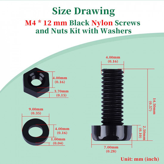 M4 * 12 mm Black Nylon Screws and Nuts Kit with Washers