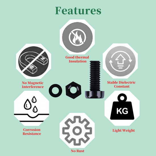 M4 * 12 mm Black Nylon Screws and Nuts Kit with Washers