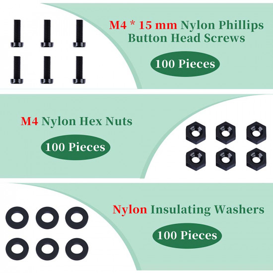 M4 * 15 mm Black Nylon Screws and Nuts Kit with Washers