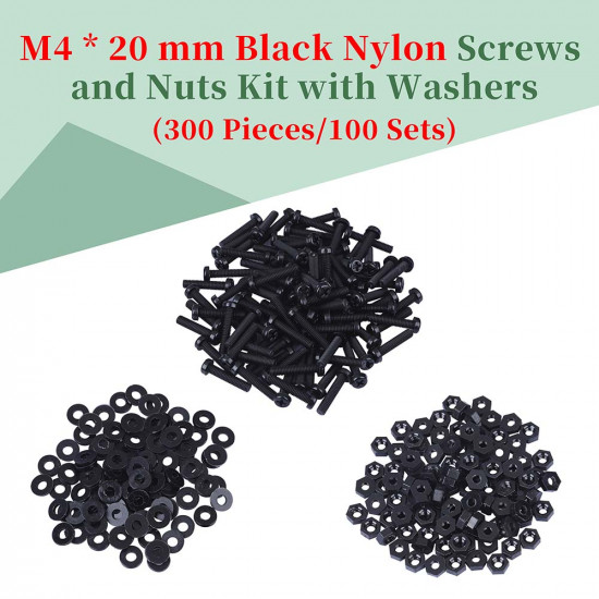 M4 * 20 mm Black Nylon Screws and Nuts Kit with Washers