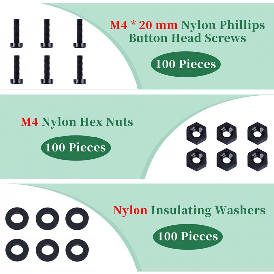 M4 * 20 mm Black Nylon Screws and Nuts Kit with Washers