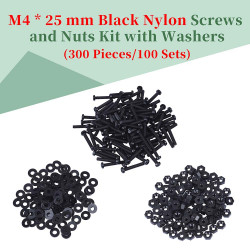 M4 * 25 mm Black Nylon Screws and Nuts Kit with Washers