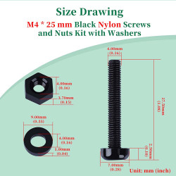 M4 * 25 mm Black Nylon Screws and Nuts Kit with Washers