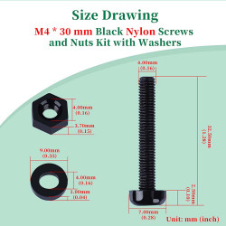 M4 * 30 mm Black Nylon Screws and Nuts Kit with Washers