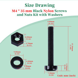 M4 * 35 mm Black Nylon Screws and Nuts Kit with Washers