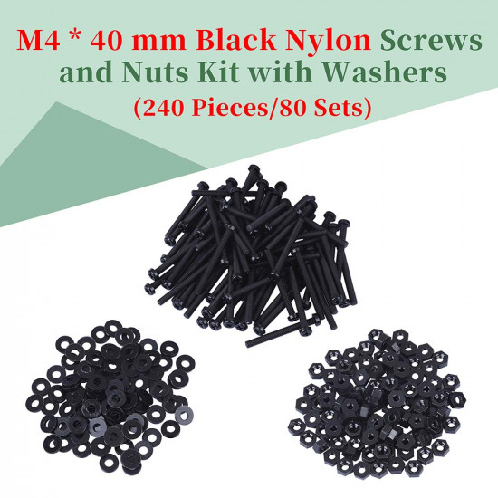 M4 * 40 mm Black Nylon Screws and Nuts Kit with Washers