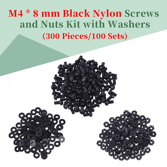 M4 * 8 mm Black Nylon Screws and Nuts Kit with Washers