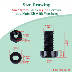 M4 * 8 mm Black Nylon Screws and Nuts Kit with Washers