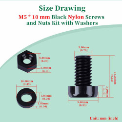 M5 * 10 mm Black Nylon Screws and Nuts Kit with Washers