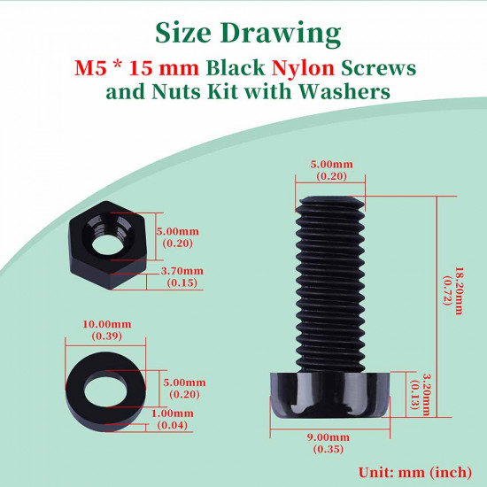 M5 * 15 mm Black Nylon Screws and Nuts Kit with Washers M5 * 15 mm Black Nylon Screws and Nuts Kit with Washers