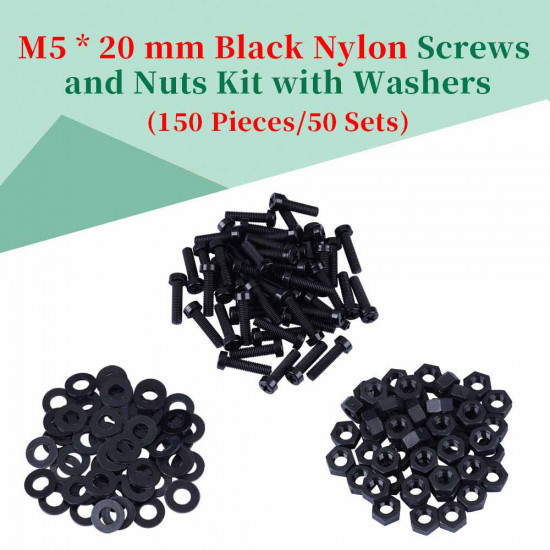 M5 * 20 mm Black Nylon Screws and Nuts Kit with Washers