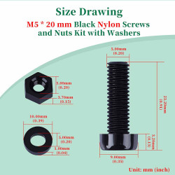 M5 * 20 mm Black Nylon Screws and Nuts Kit with Washers