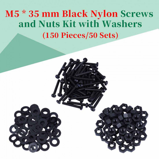 M5 * 35 mm Black Nylon Screws and Nuts Kit with Washers