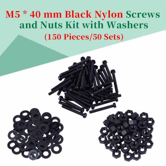 M5 * 40 mm Black Nylon Screws and Nuts Kit with Washers
