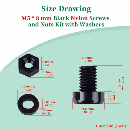 M5 * 8 mm Black Nylon Screws and Nuts Kit with Washers