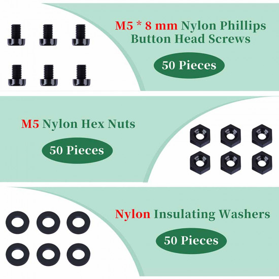 M5 * 8 mm Black Nylon Screws and Nuts Kit with Washers