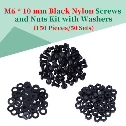 M6 * 10 mm Black Nylon Screws and Nuts Kit with Washers