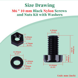 M6 * 10 mm Black Nylon Screws and Nuts Kit with Washers
