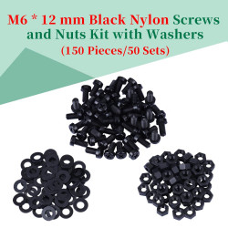 M6 * 12 mm Black Nylon Screws and Nuts Kit with Washers