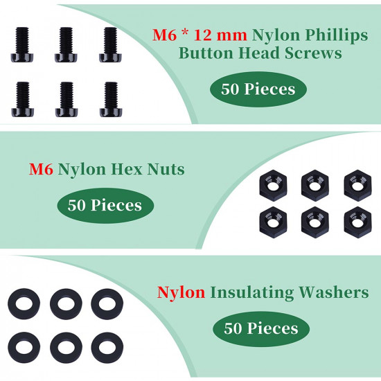 M6 * 12 mm Black Nylon Screws and Nuts Kit with Washers