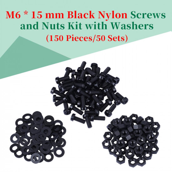 M6 * 15 mm Black Nylon Screws and Nuts Kit with Washers