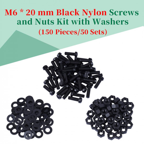 M6 * 20 mm Black Nylon Screws and Nuts Kit with Washers M6 * 20 mm Black Nylon Screws and Nuts Kit with Washers